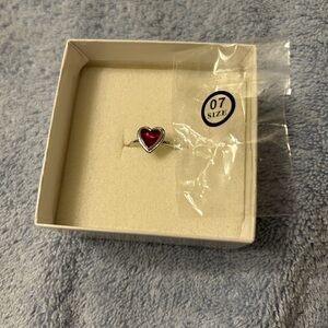 Silver Heart Ring with Red Gemstone